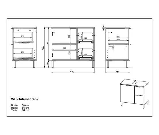Waschbecken-Unterschrank »Mauresa«, graphitfarben-weiß