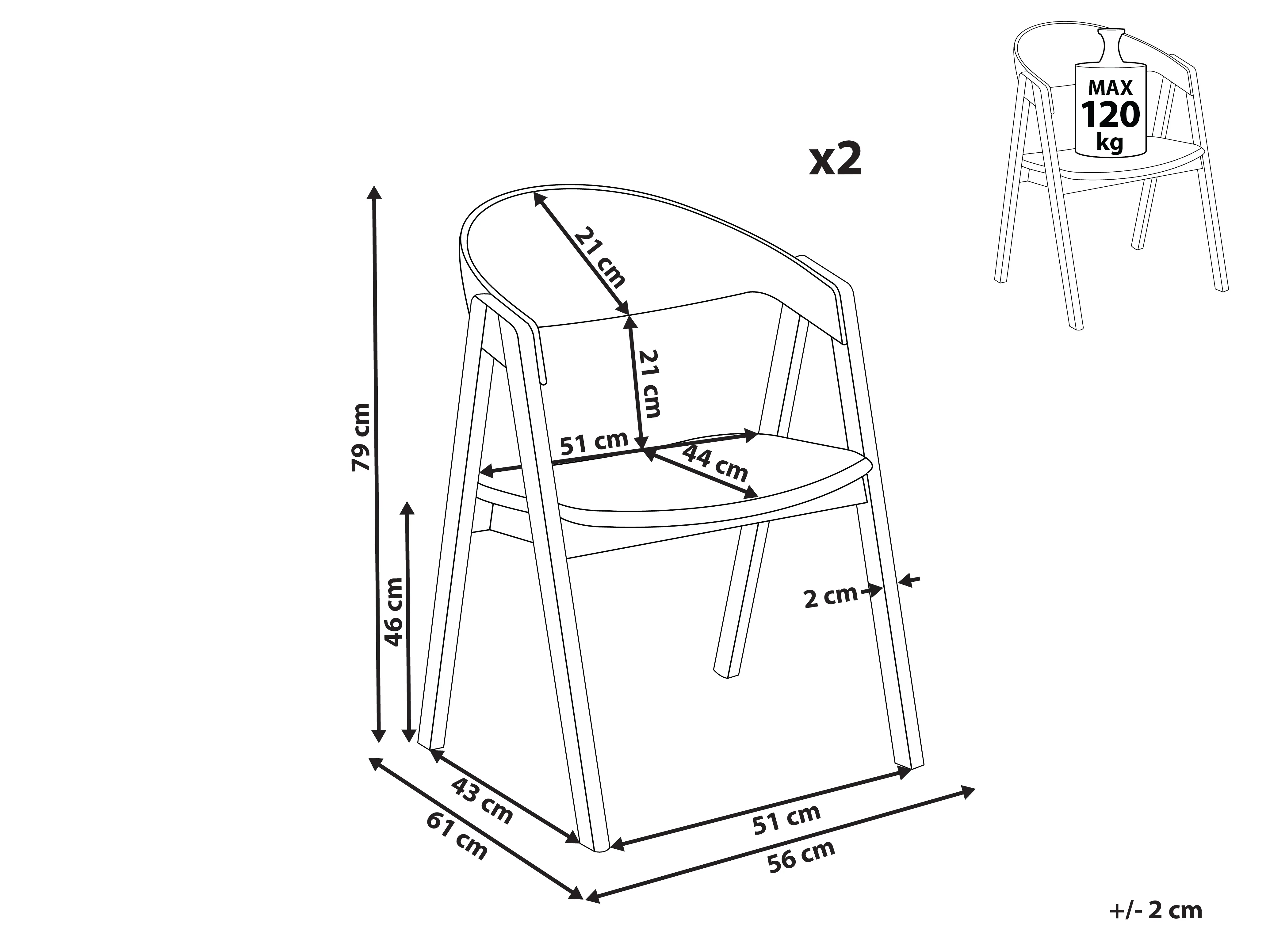Set van 2 eetkamerstoelen YUBA Hout Lichtgrijs