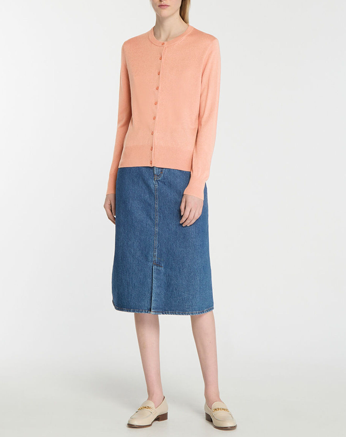 Galeries Lafayette Cardigan en Soie & Cachemire Facaosilk col rond rose