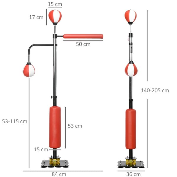 Stående Boks Frittstående Boksesekk 140-205 Cm Høydejusterbar Stående Boksetrener Med 2 Hastighetsballer Refleksstang Sugekoppbase For Voksne