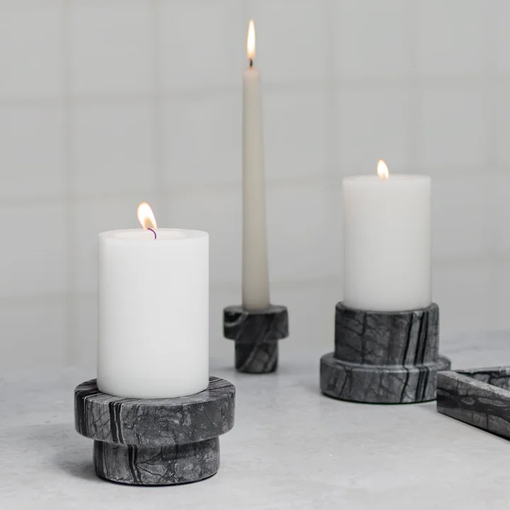 Mette Ditmer - Marble Kerzenhalter, low, schwarz / grau