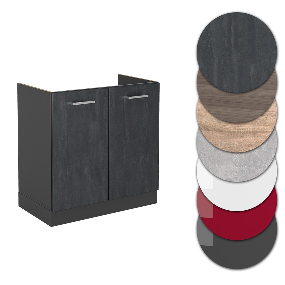 Vicco Spülenunterschrank R-Line Schwarz Beton Anthrazit 80 cm mit Arbeitsplatte Anthrazit