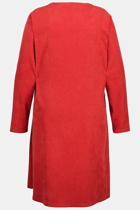 Cordkleid, A-Linie, Tunika-Ausschnitt, Langarm