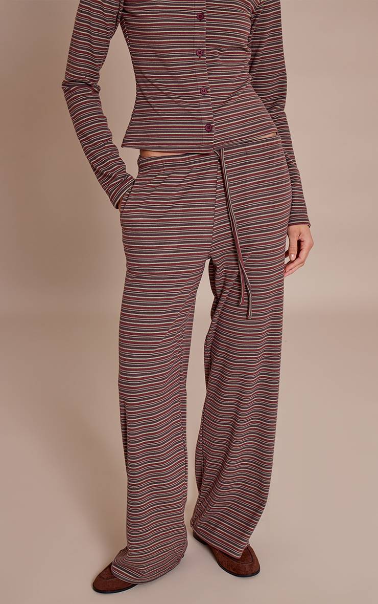 Rouge Bordeaux Pantalon Droit En Molleton Doux À Fines Rayures