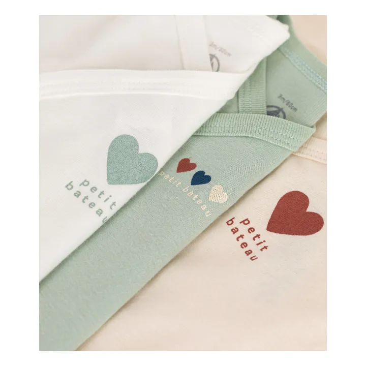 Petit Bateau Lot 3 Bodies Manches Longues Cœurs | Sauge