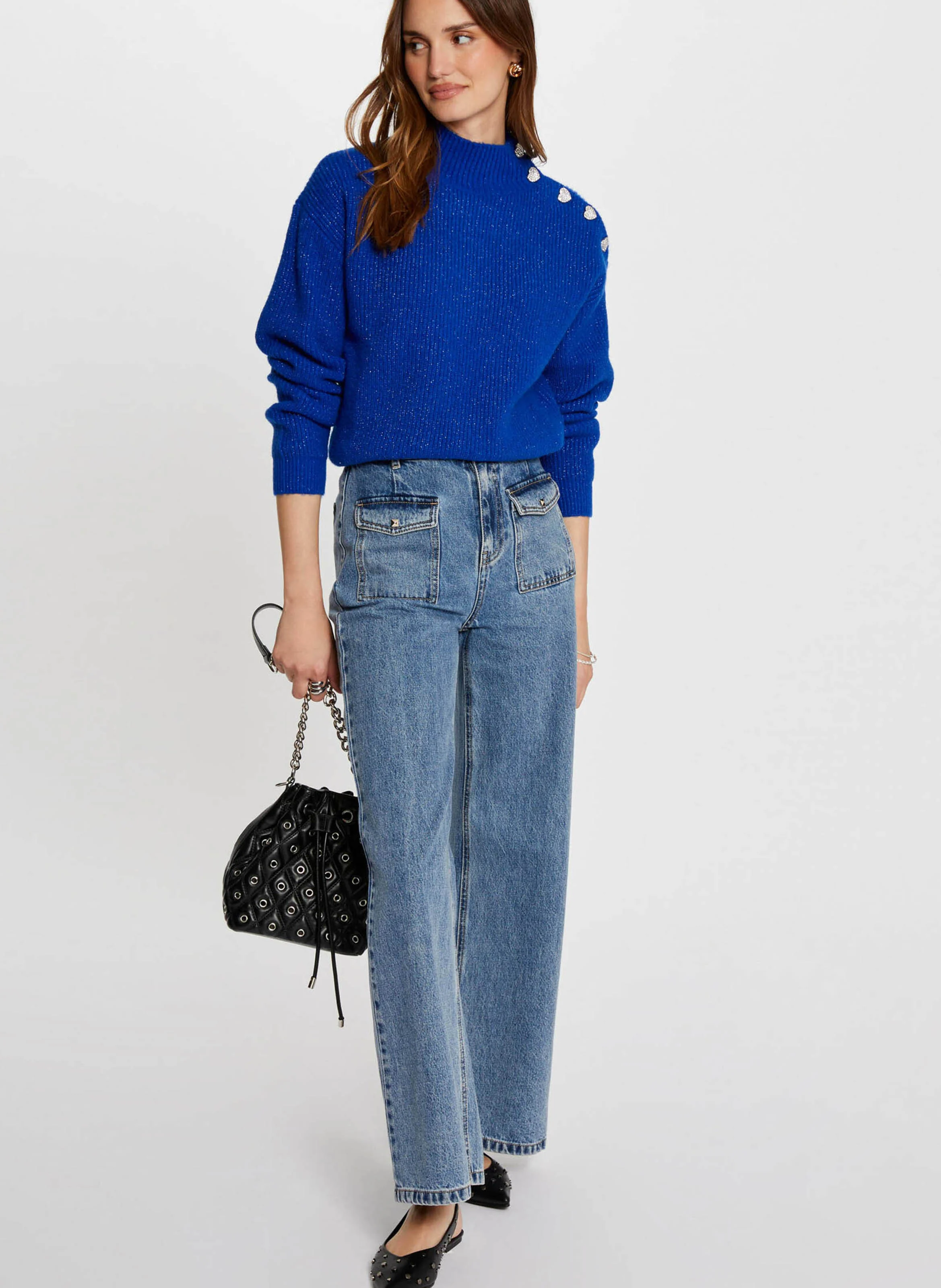 MSTORI - Pull droit col montant | Bleu