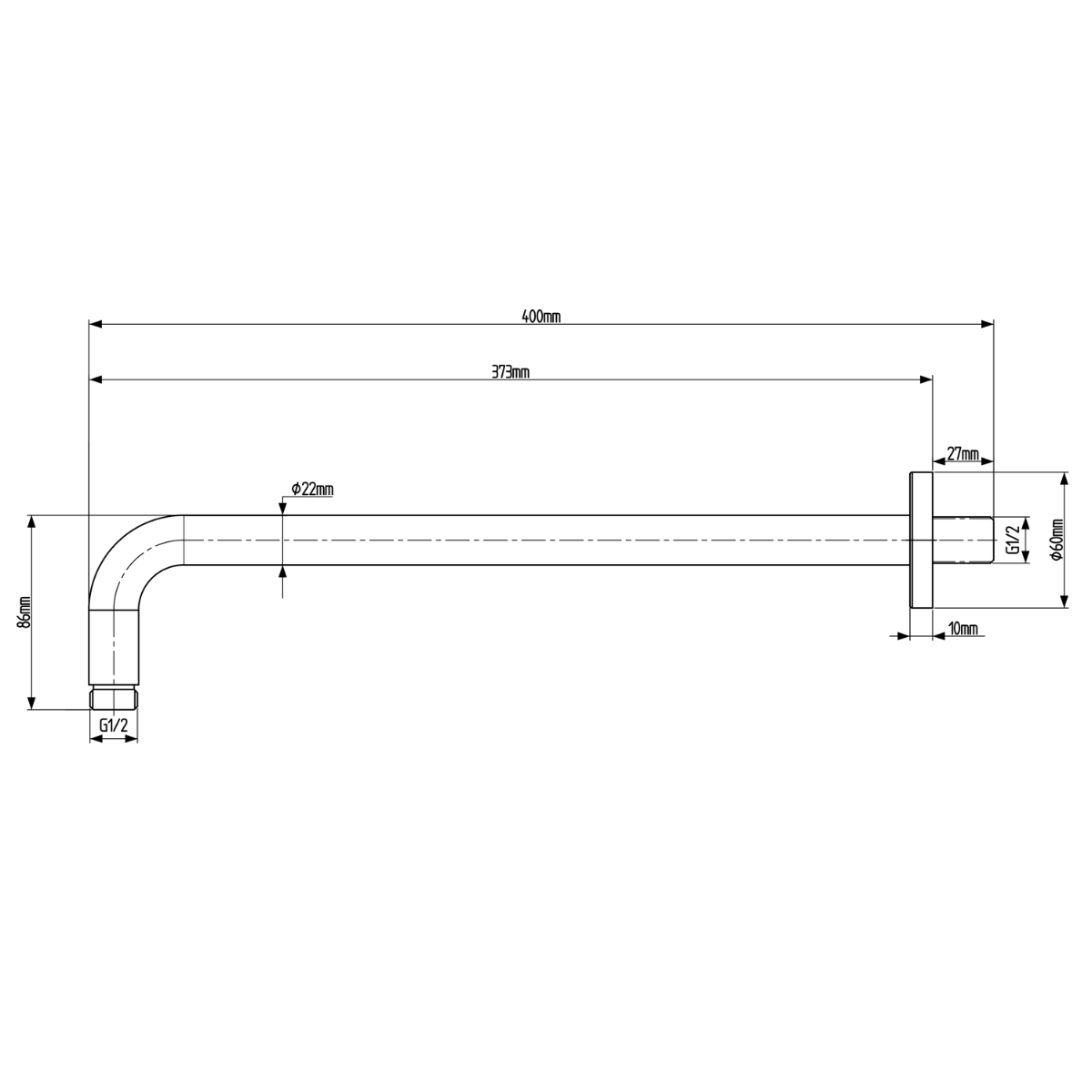 Sapho Slim douche arm 40cm zwart mat