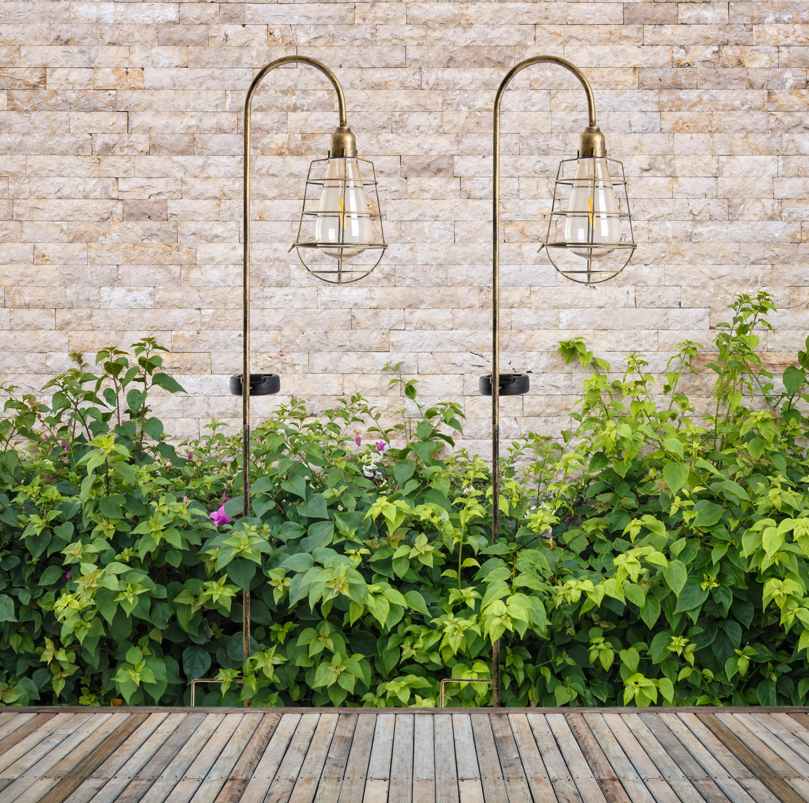 2er-Set Solar-LED-Erdspieß - alt-messing - 76,5 cm hoch