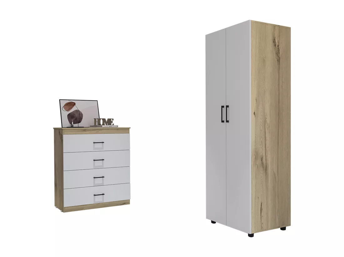 Ethehood Ethery, Confort 4 Drawers + Cabinet 2 Portes, 91,8 / 180 à CM x 80/60 AC CM x 39.5 / 48,5 P CM, DUNA / WHITE