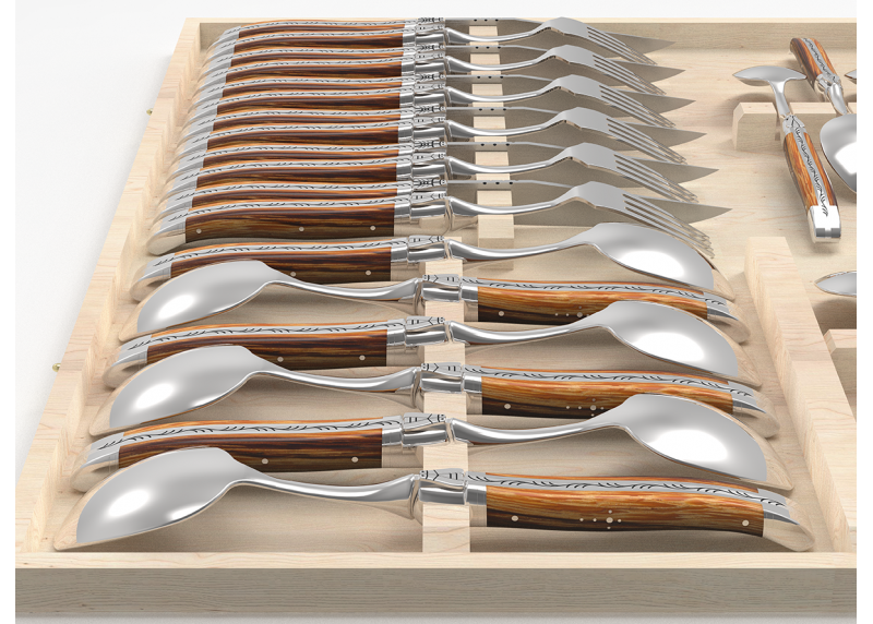 Service Laguiole de 24 pièces avec un manche en bois de serpent et mitres en acier inoxydable