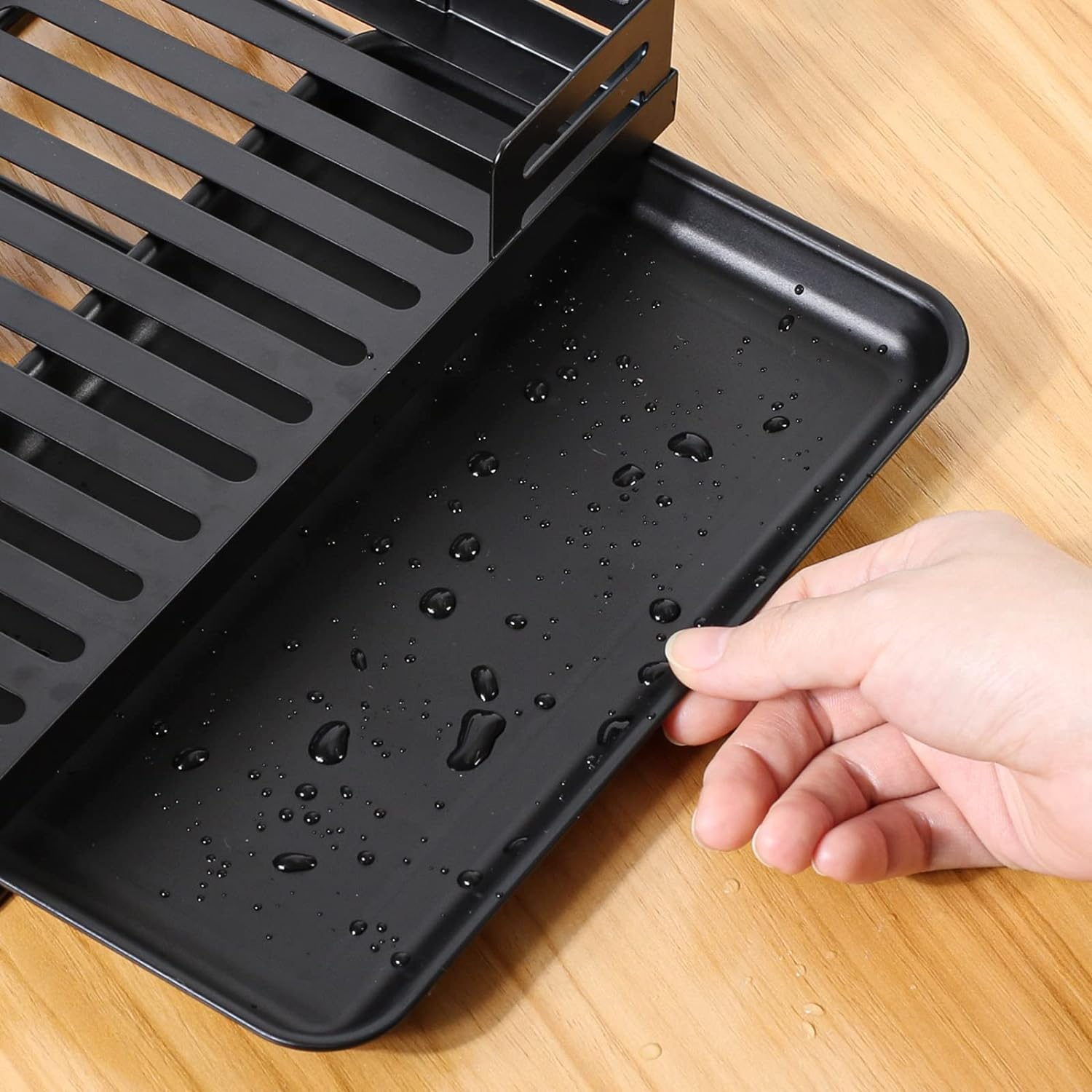 (243x165mm) Metall Multifunktions Spülbecken Küchen Organizer mit Abtropfschale - Schwarz