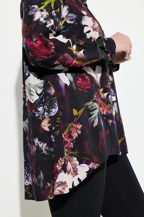 Bluse, A-Linie, Blumen-Druck, Langarm
