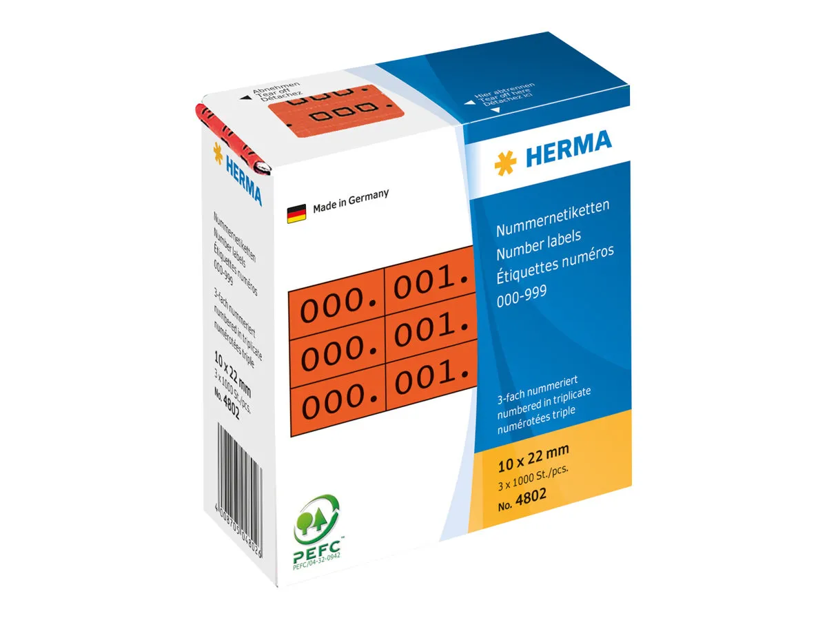 HERMA - Sort, rød - 10 x 22 mm 3000 etikette(r) (1000 ark x 3) selvklæbende nummermærkater