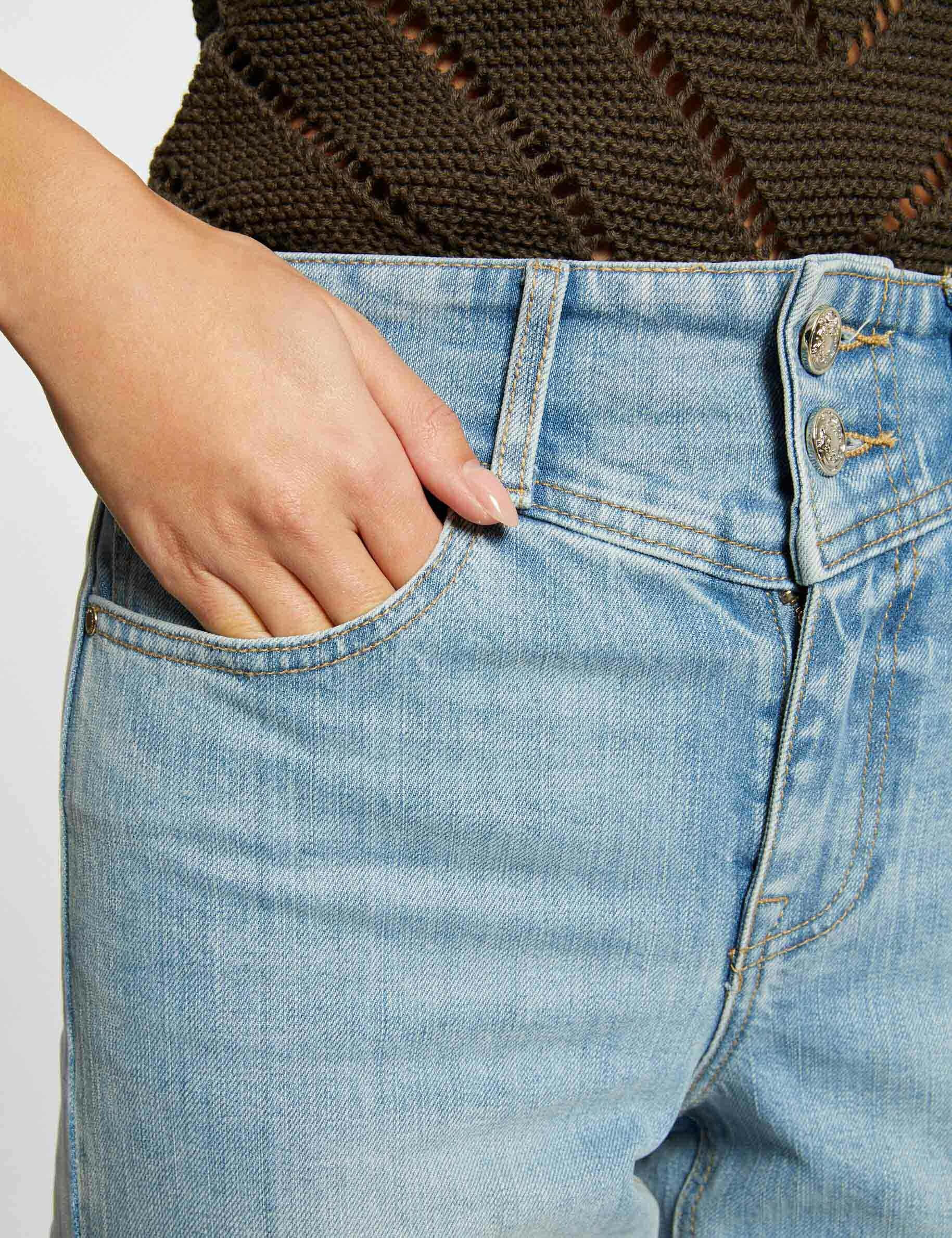 Jeans droit taille haute 7/8ème jean bleached femme - jean_bleached