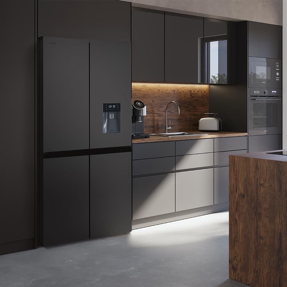 Cecotec Réfrigérateur Américain 4 Portes Dark de 564 L Bolero CoolMarket 4D 564 Dark E. 183 cm de Hauteur, 91 cm de Largeur, Distributeur d'Eau, Moteu