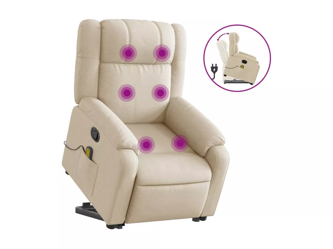 Fauteuil inclinable massant Crème Tissu