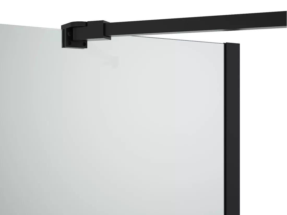 Pare baignoire avec porte-serviette et retour pivotant noir mat - (70 + 30) x 140 cm - PRIMAEL