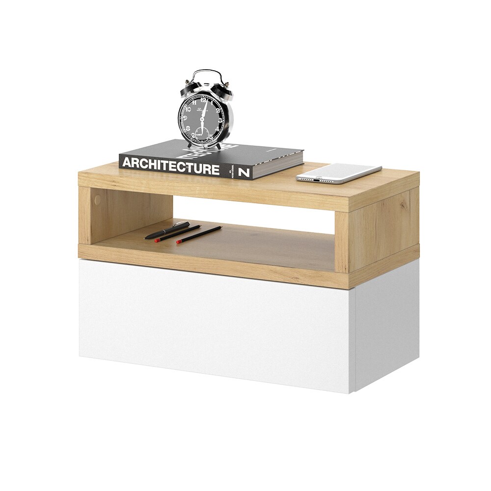 Vicco hängender Nachttisch Urban, 45x28cm, Eiche Weiß, Kommode mit Schublade