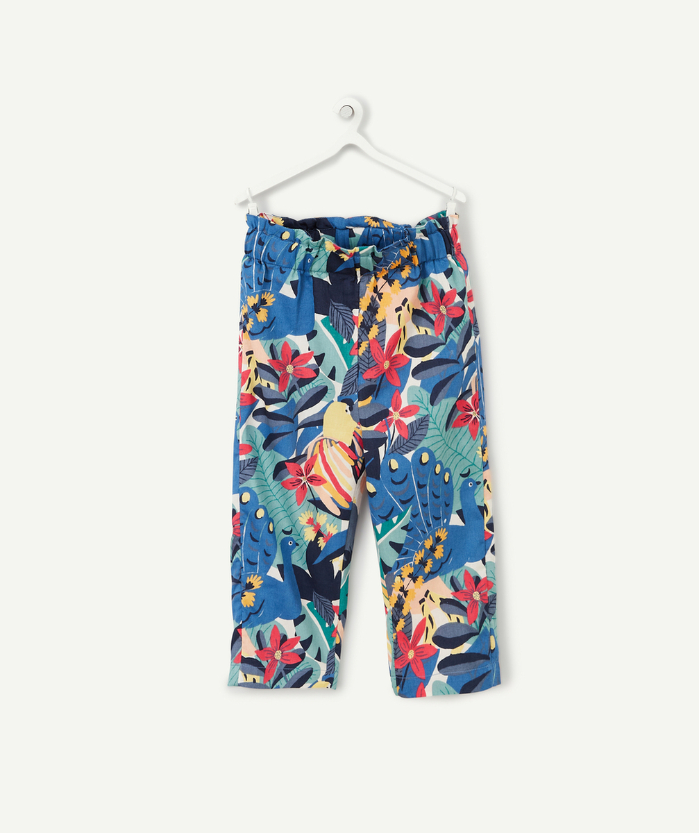 PANTALON FLUIDE BÉBÉ FILLE EN COTON IMPRIMÉ TROPICAL