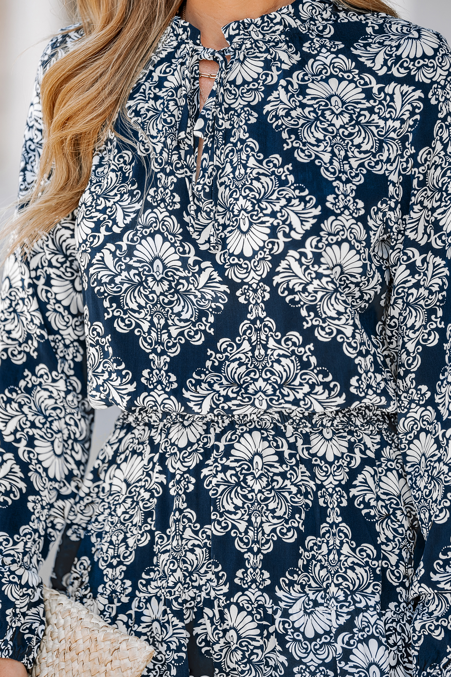 Robe mini trapèze à smocks et imprimé orné