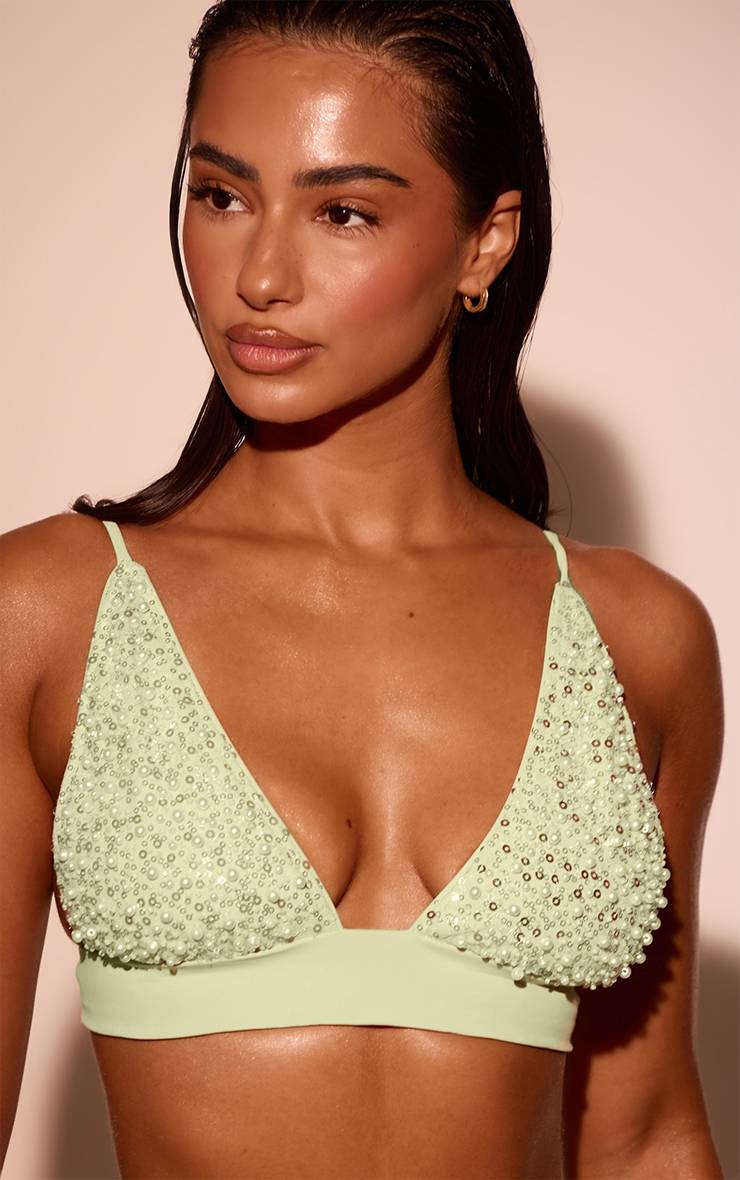 Vert Haut De Bikini Orné De Sequins