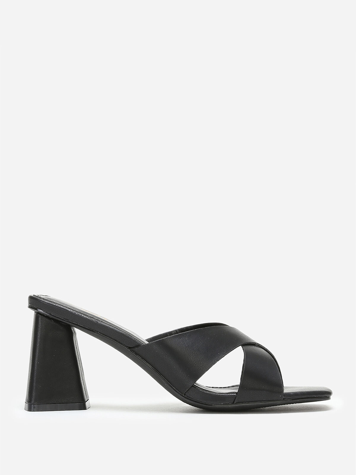 Mules à talon trapèze et brides croisées- Noir