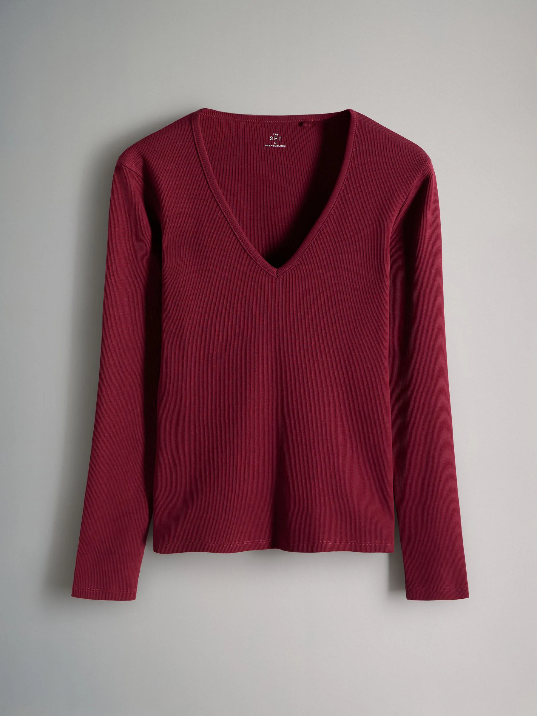 The Set 3 -pack geribde V-hals T-shirts met lange mouwen