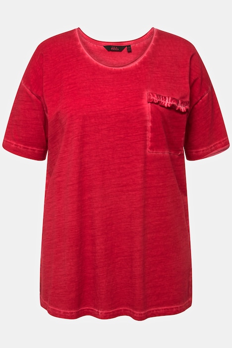 T-Shirt, Rüschen-Brusttasche, Rundhals, Halbarm