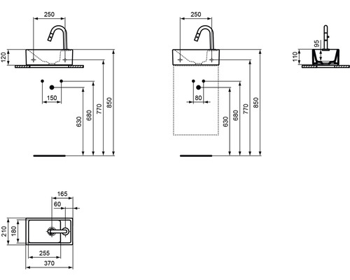 Ideal Standard i.life S wastafel 37 x 21 cm wit chroom glanzend E2129AA