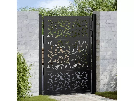 Portail de jardin noir 105x130 cm acier conception de feuilles