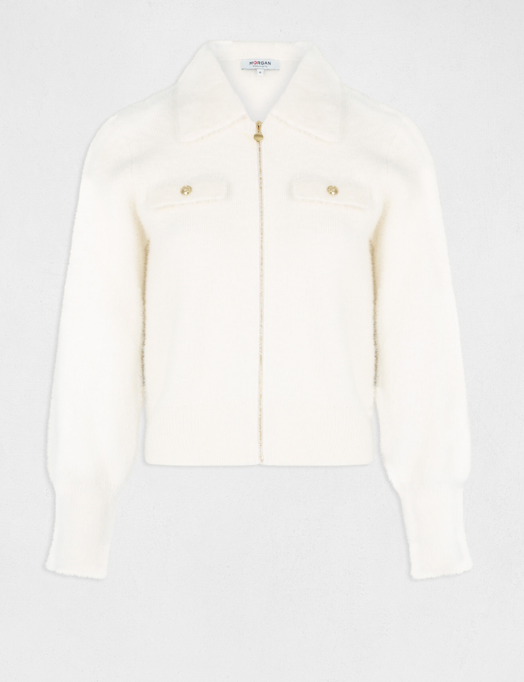 Gilet manches longues col à revers ivoire femme - ivoire