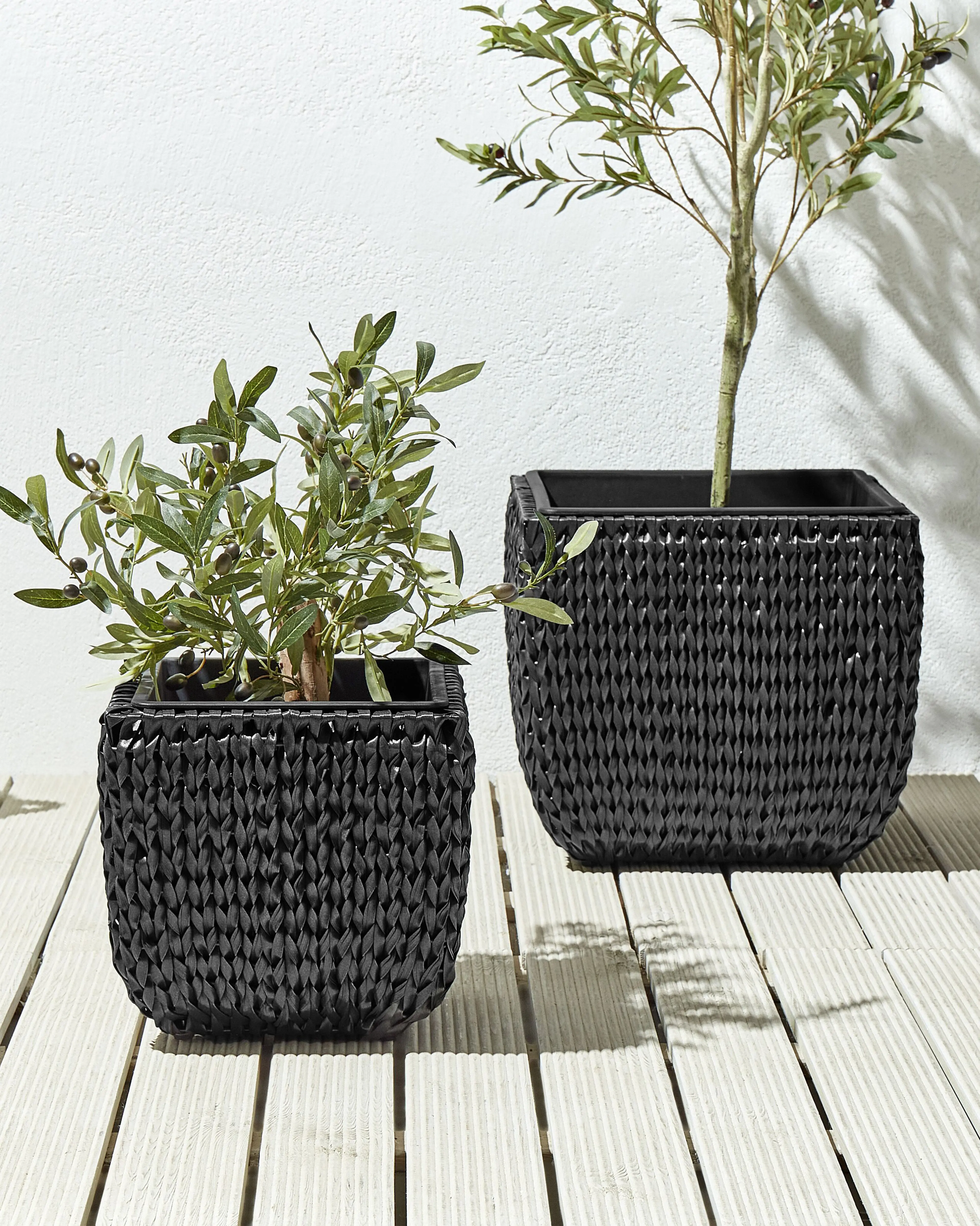Set van 2 bloempotten BERBERIS PE rotan 34/45 cm Zwart