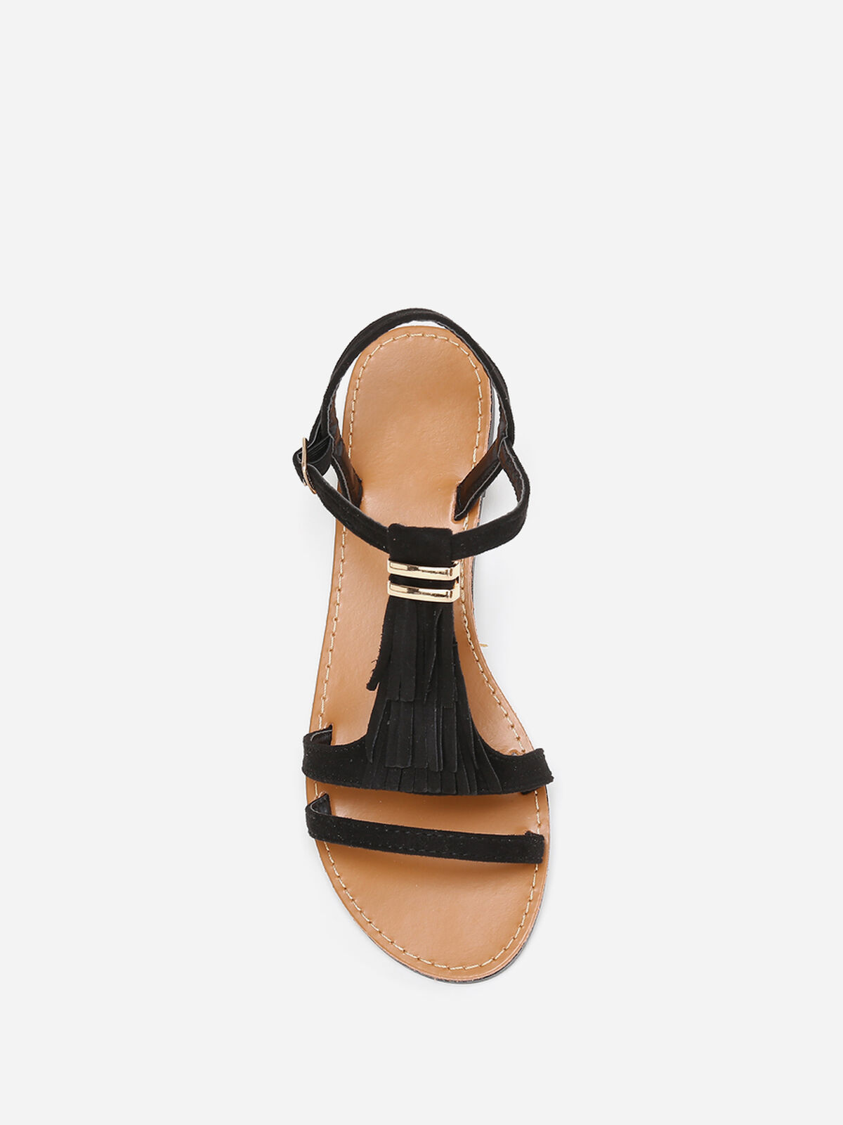 Sandales en suédine avec franges- Noir