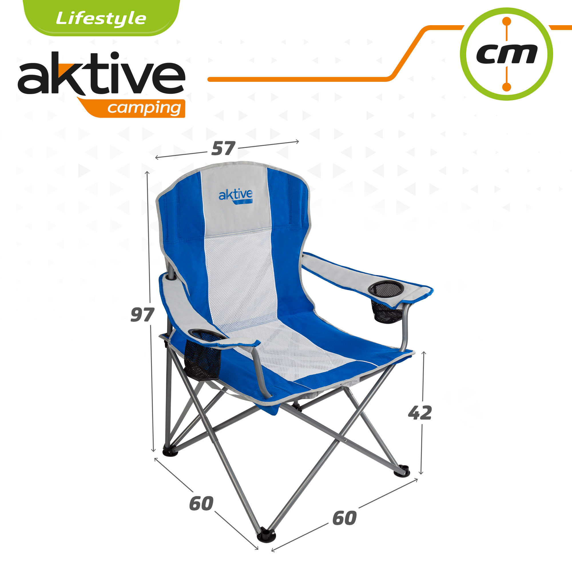 Cadeira de camping dobrável Aktive XL com alça e porta-copos