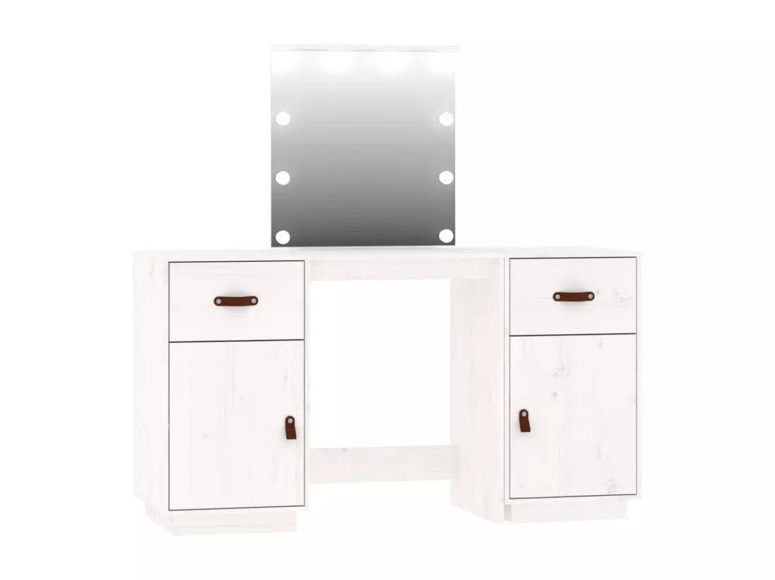 Ensemble de coiffeuse avec LED Blanc Bois de pin solide