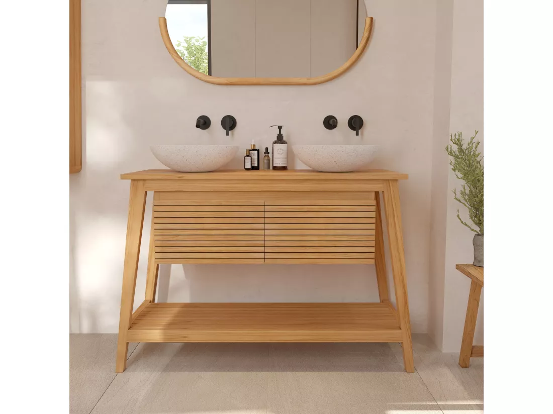 Meuble de salle de bain en bois de teck 120 cm - César