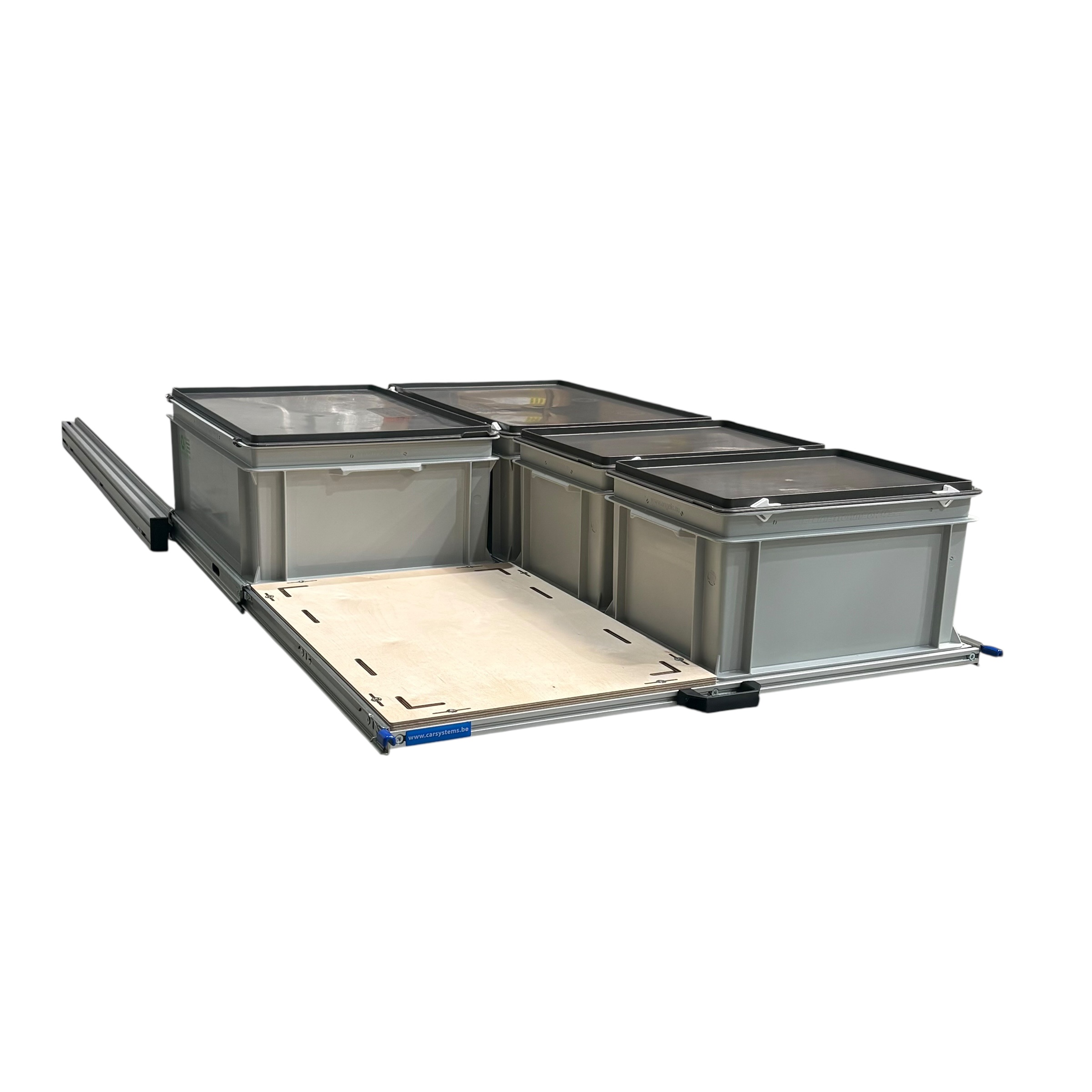 Alu 120 x 80 cm Schuifframe met 4 bakken met deksel en multiplex