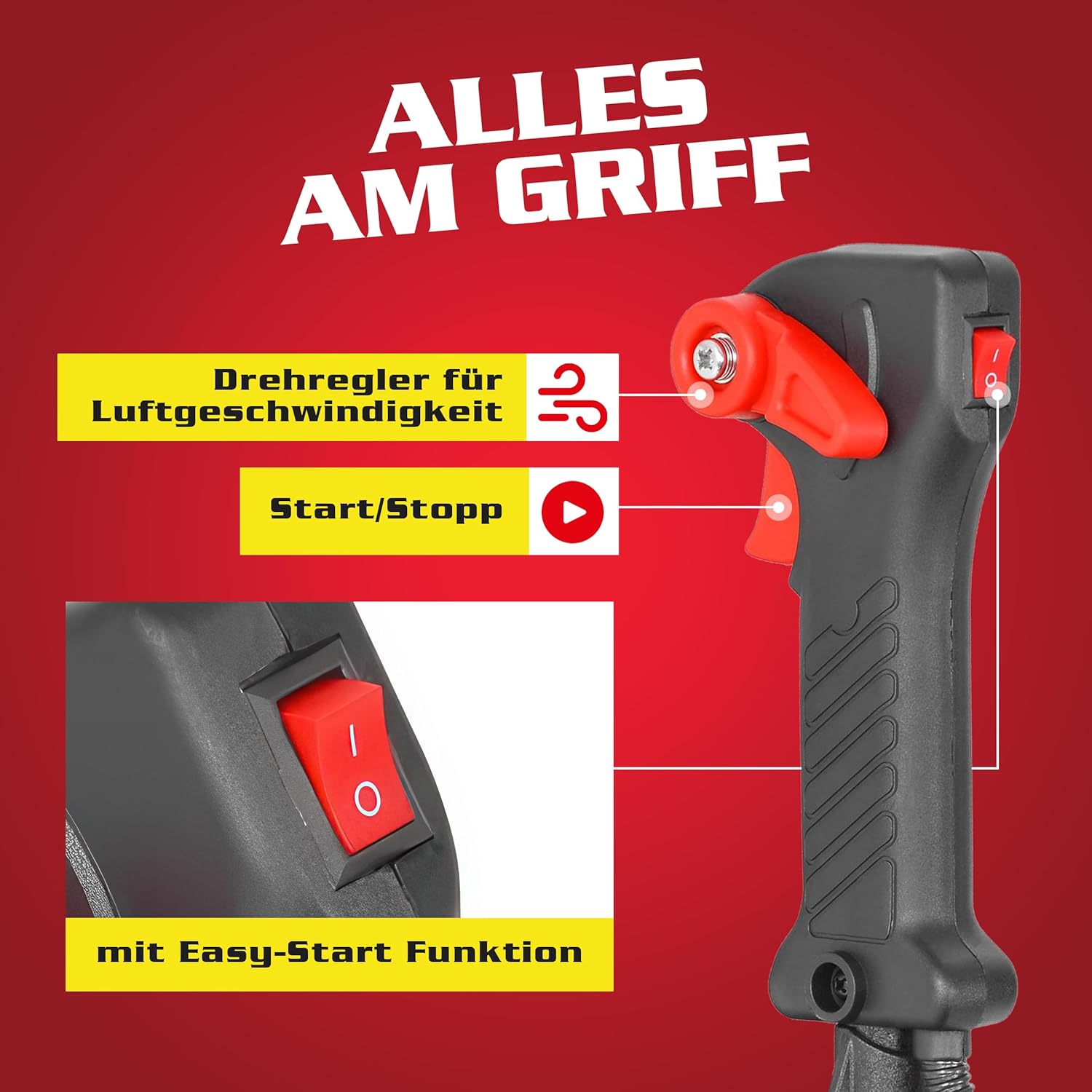 HECHT Benzin Laubbläser 1,6 PS – 43cm³, bis 180km/h & 792m³/h – 6,5kg Leaf Blower/Laubgebläse mit Einfacher-Start & Antivibrations Rückenaufnahme