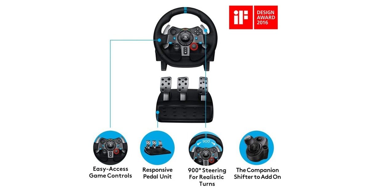 LogitechG29 Driving Force stuur  (Zwart, Pc, PlayStation 3, PlayStation 4, PlayStation 5)