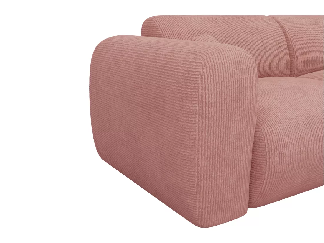 Grand canapé d'angle droit en tissu texturé rose POGNI de Maison Céphy