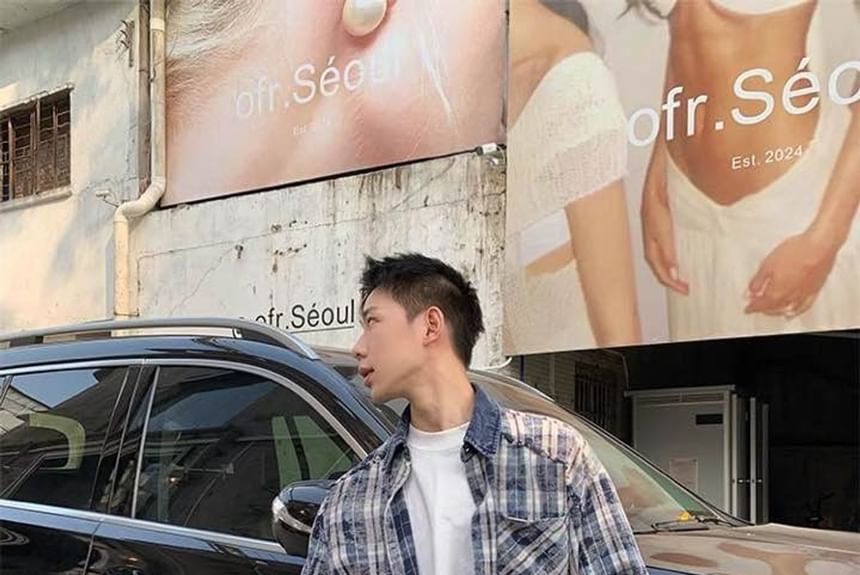 SeoulPop - Geruite gewassen losse denim shacket