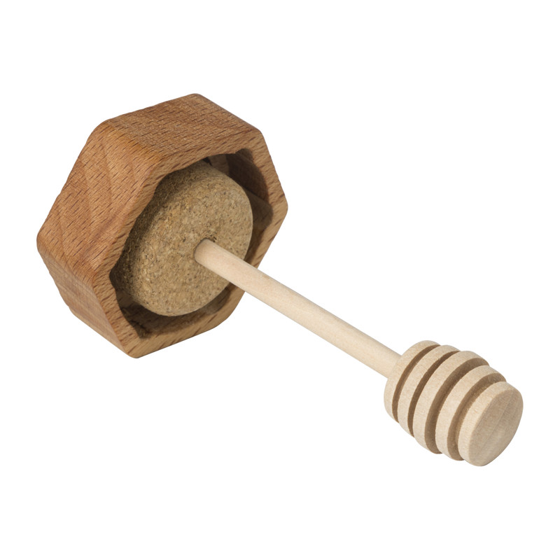 Honingpot met honinglepel - glas/bamboe - 9.6x9.9x5 cm