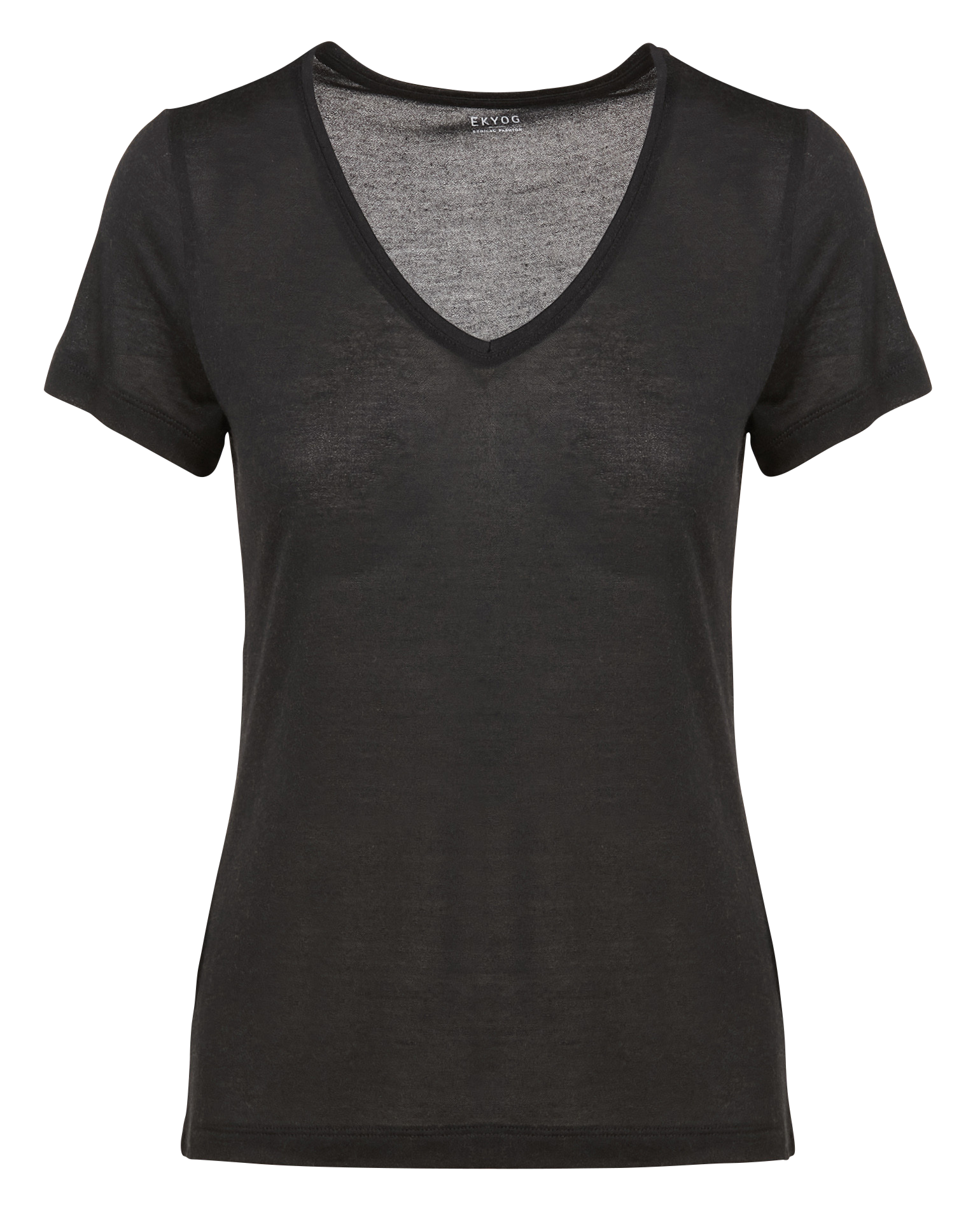 Tee-shirt col V en cachemire mélangé| Noir