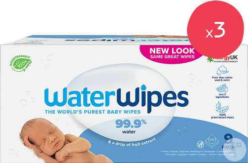 Pack de 3 WaterWipes Lingettes Pour Bébés - 9x60 (540 Pièces)