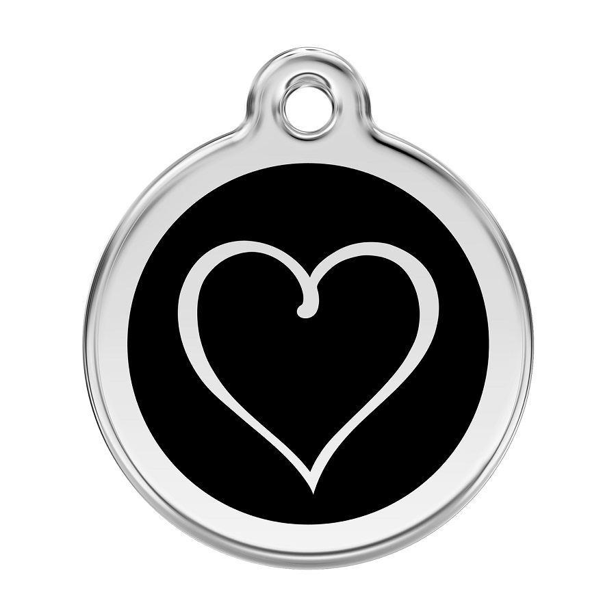Placa de identificação para cães em aço inoxidável esmaltado com desenho tribal de coração preto