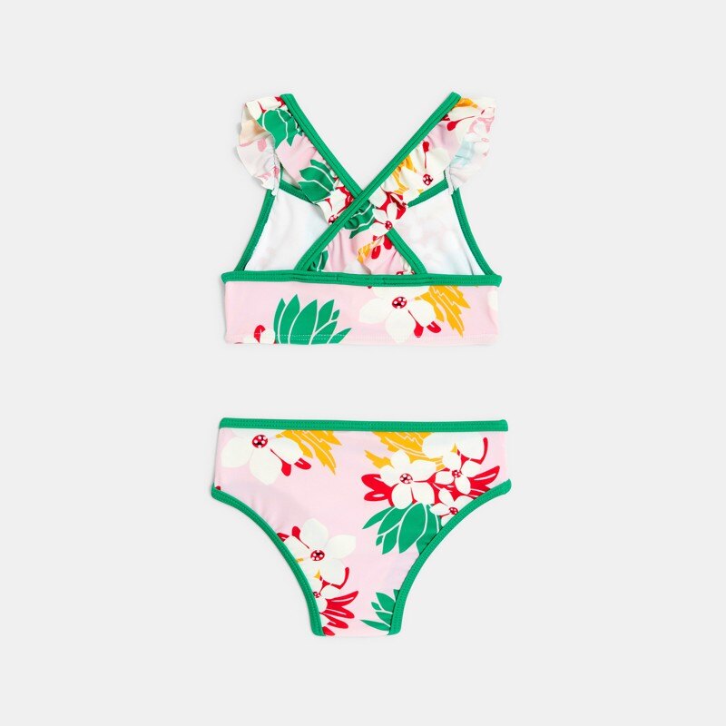 Maillot de bain 2 pièces bébé fille rose fleurs exotiques Catimini Rose