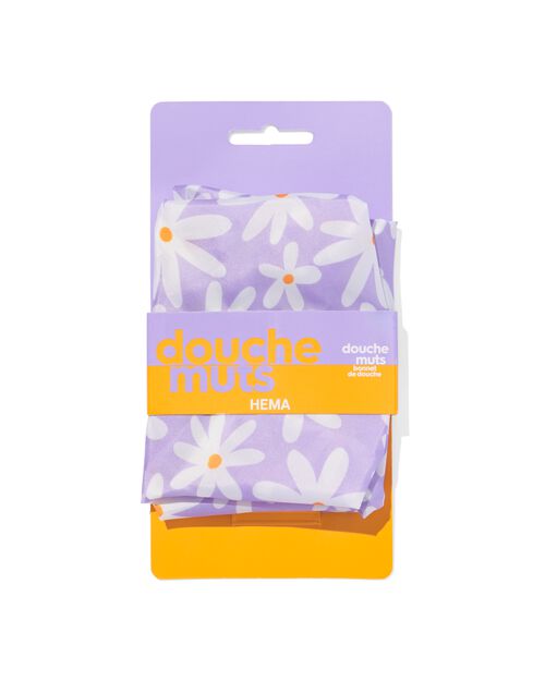 bonnet de douche lilas à fleurs