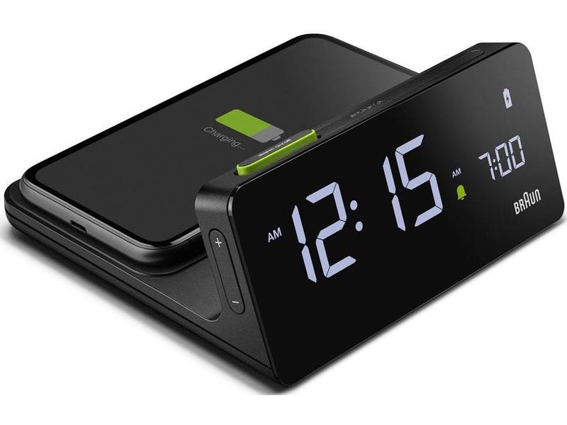 Braun Digitalwecker mit LCD Display 10W Qi Ladefunktion Digitaluhr mit Wecker