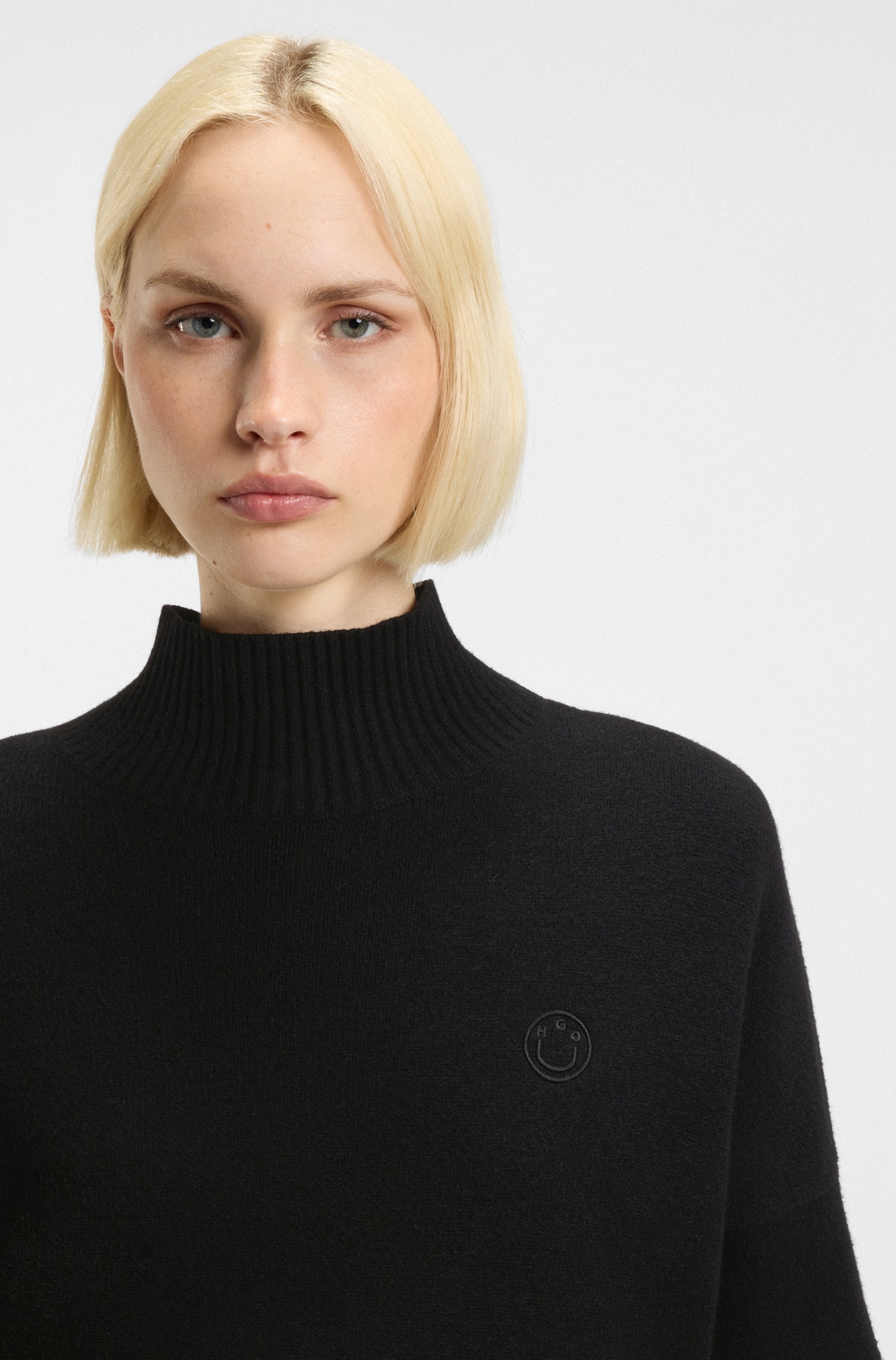 HUGO Blue Stehkragenpullover »Sesty« in Cropped-Länge, Oversize Fit