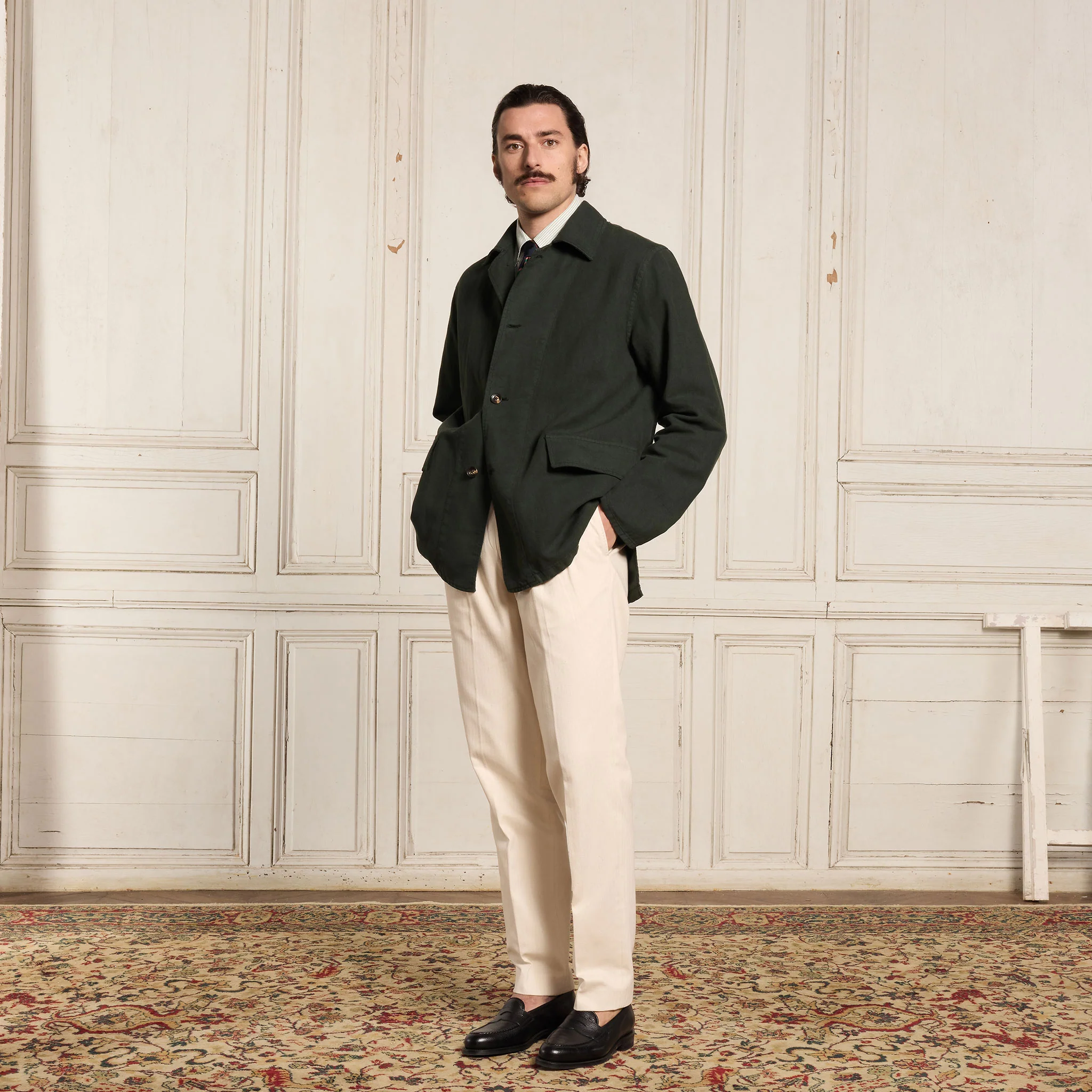 Green cotton and linen work jacket